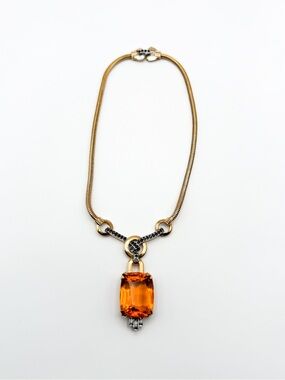 ✨ Art Deco ✨ Vintage MAZER Table-Cut Topaz/Crystal Gemstone Gold-Tone Necklace